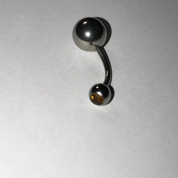 14 Gauge 1 gem Topaz Orange Belly Ring - Picture 2 of 2